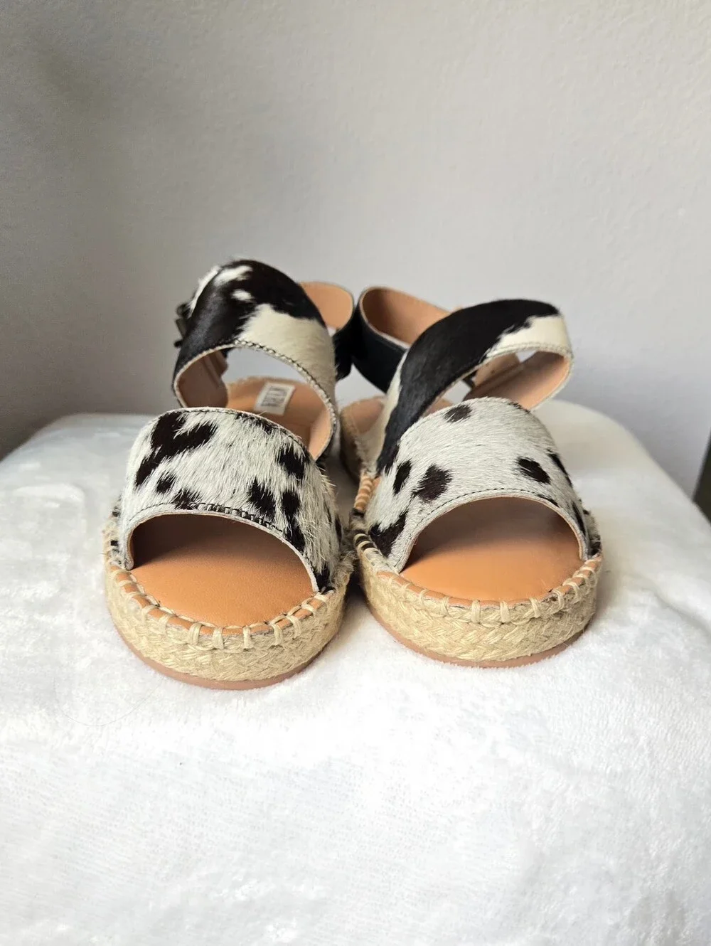 NWOT Myra Mignon Black & White Hair-On Cowhide Espadrille Sandals Size 6